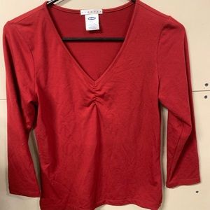 red scrunch too long sleeve blouse